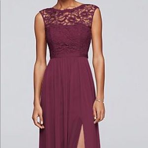 David’s Bridal Long Bridesmaid dress w lace bodice